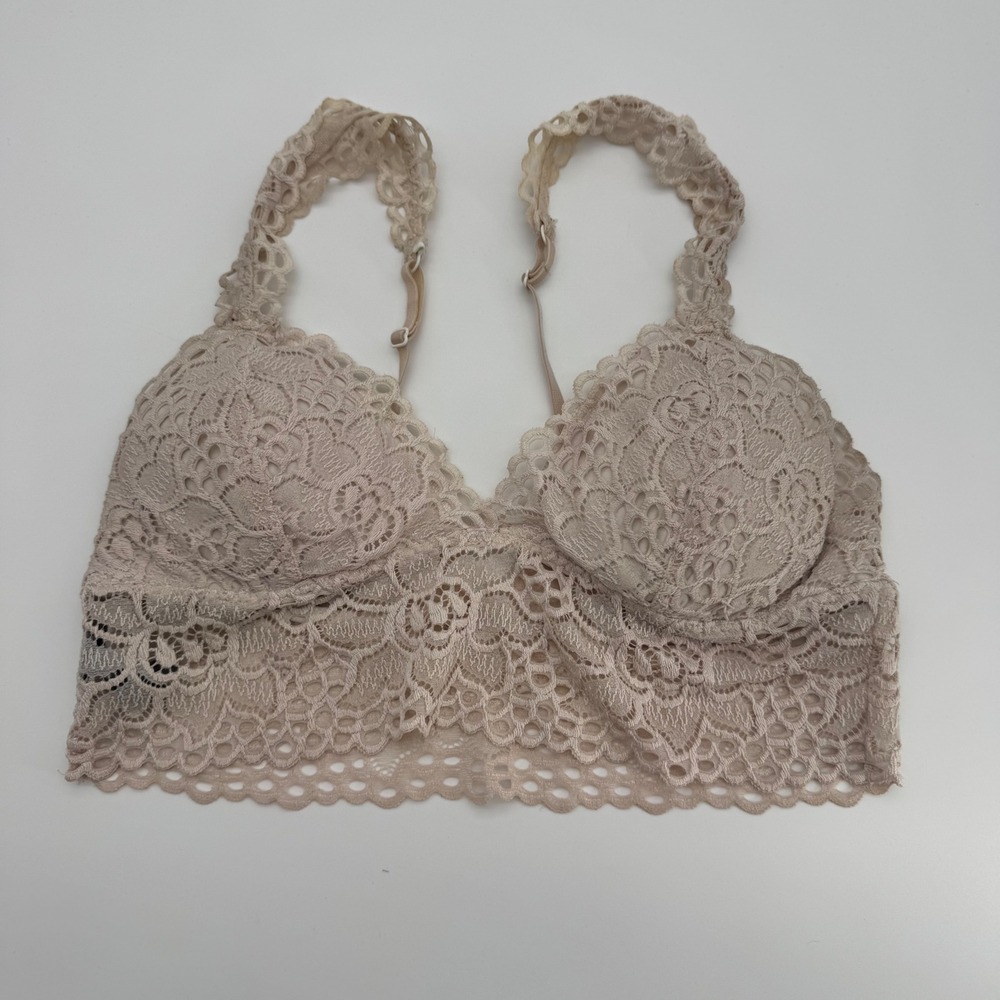 Aerie Tan Nude Floral Lace Bralette Size Medium Adjustable Straps‎